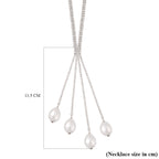 Simulated Pearl and White Austrian Crystal Necklace (Size - 27) in Silver Tone