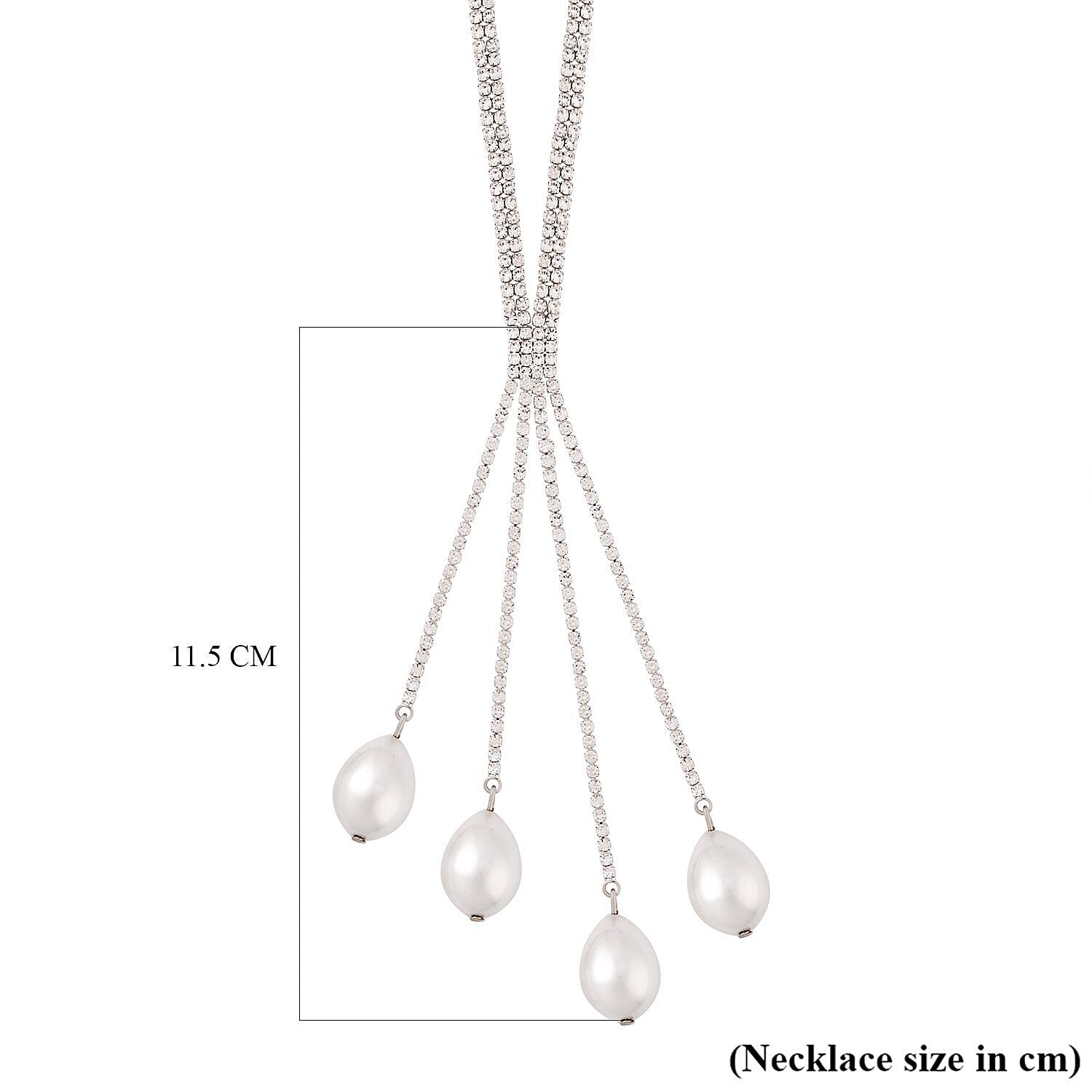 Simulated Pearl and White Austrian Crystal Necklace (Size - 27) in Silver Tone 7512157 3