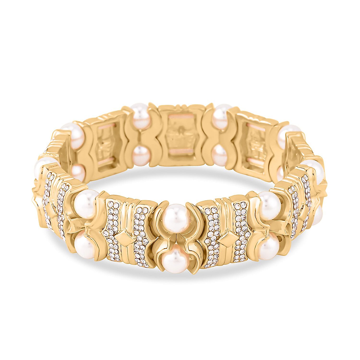 Close Out Deal- Designer Simulated Diamond &amp; White Austrian Crystal Stretchable Bracelet (Size 6.5-7) in Yellow Gold Tone 7278205 0