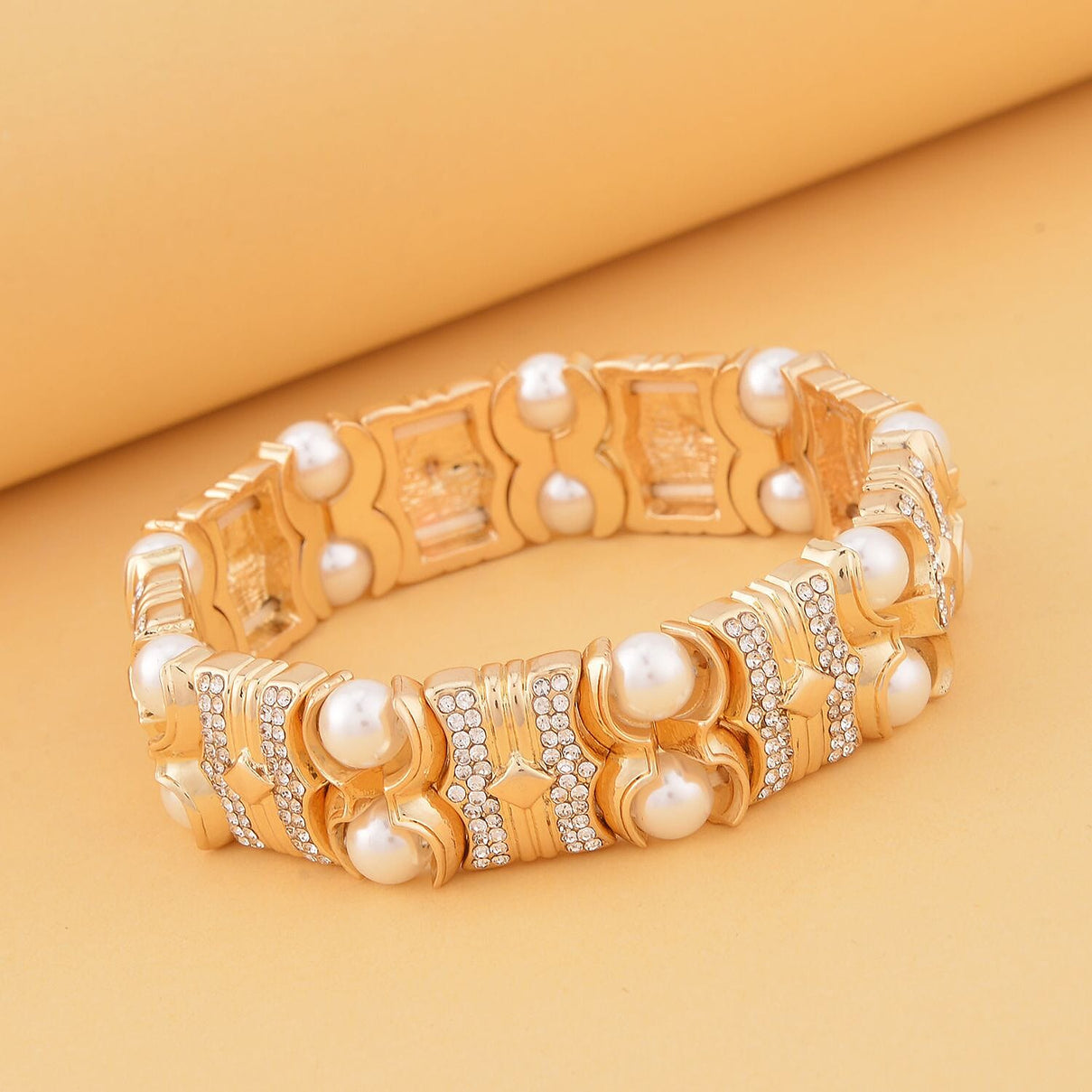 Close Out Deal- Designer Simulated Diamond &amp; White Austrian Crystal Stretchable Bracelet (Size 6.5-7) in Yellow Gold Tone 7278205 2