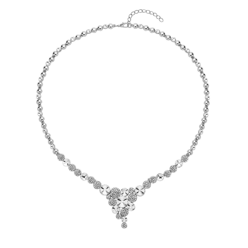 Simulated Diamond and White Austrian Crystal Necklace (Size - 20-2 Inch Ext.) in Silver Tone