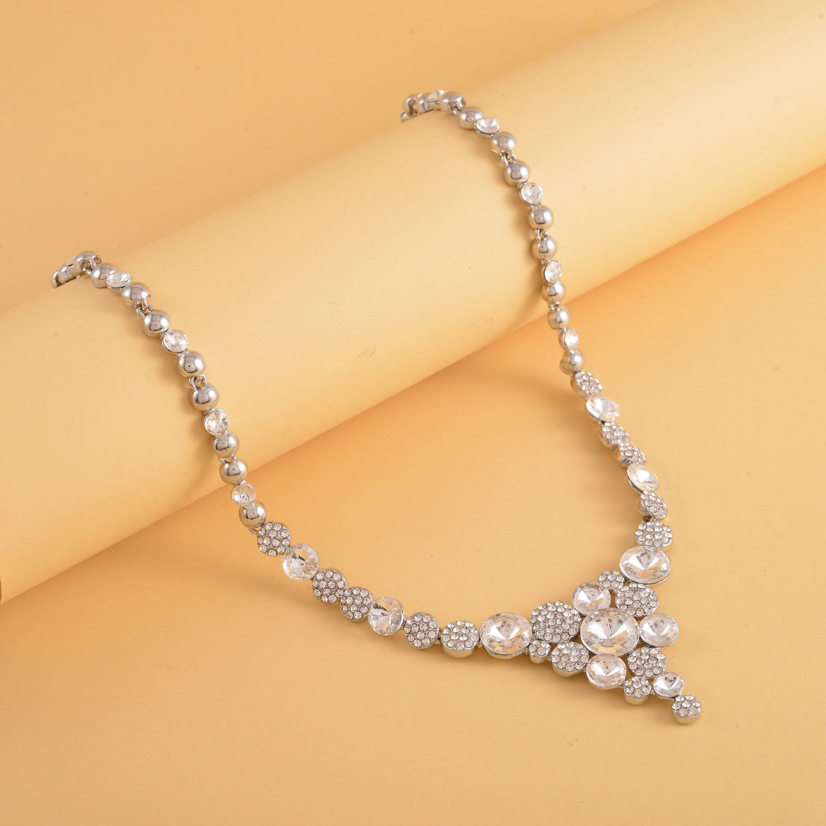 White Glass ,White Crystal Necklace (Size - 20 With 2 Inch Extender) in White Silver Tone. 7265683 1