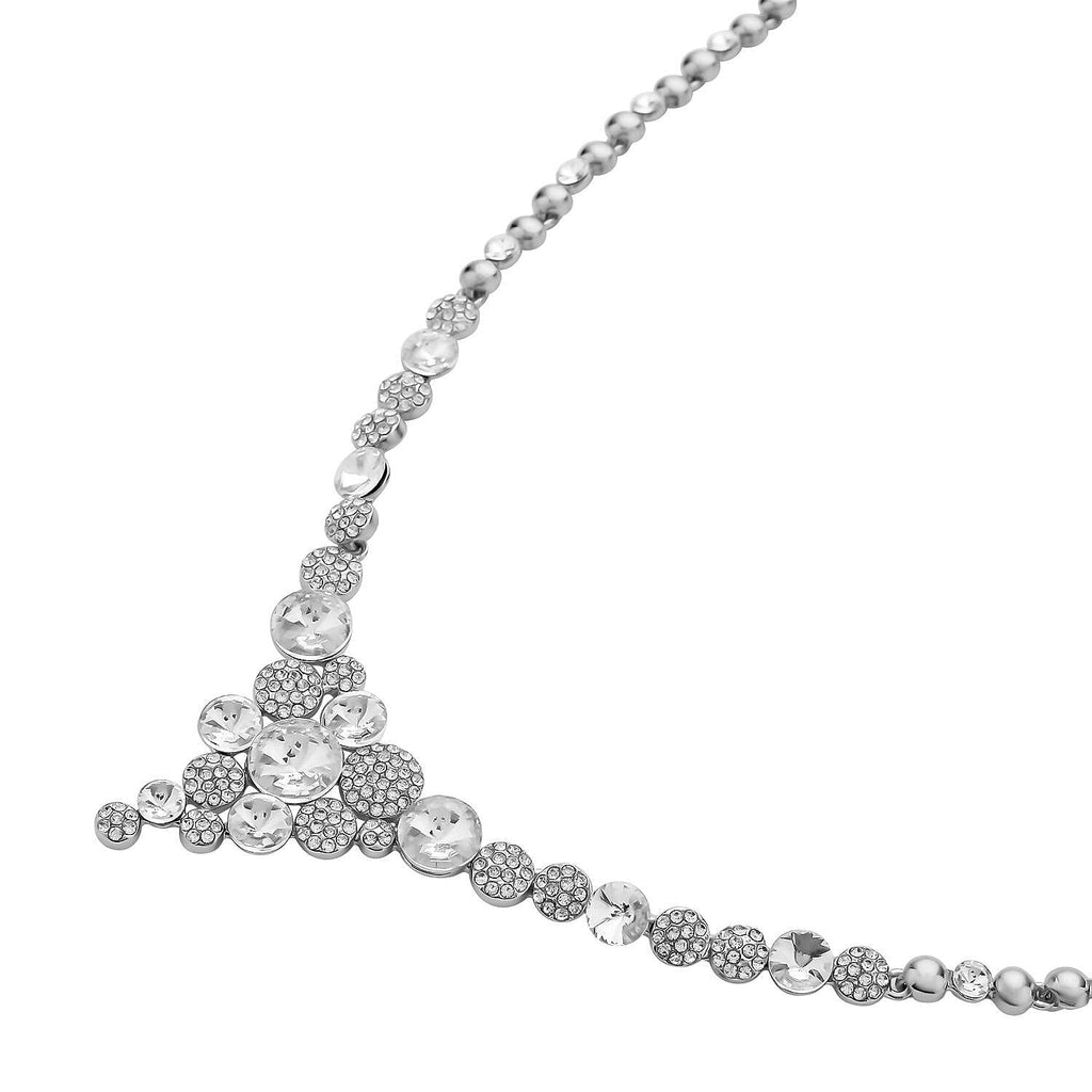 Simulated Diamond and White Austrian Crystal Necklace (Size - 20-2 Inch Ext.) in Silver Tone
