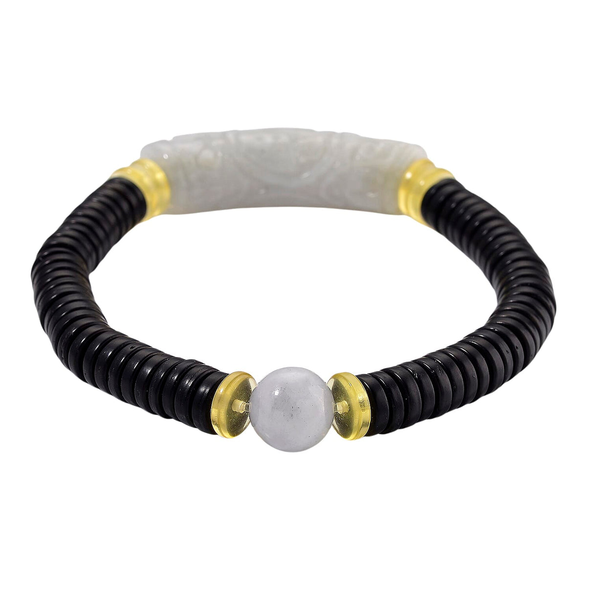 Super Rare - Natural Type A Burmese Jadeite Jade, Baltic Amber &amp; Coconut Shell Stretchable Bracelet 115.00 Ct 8192831 4