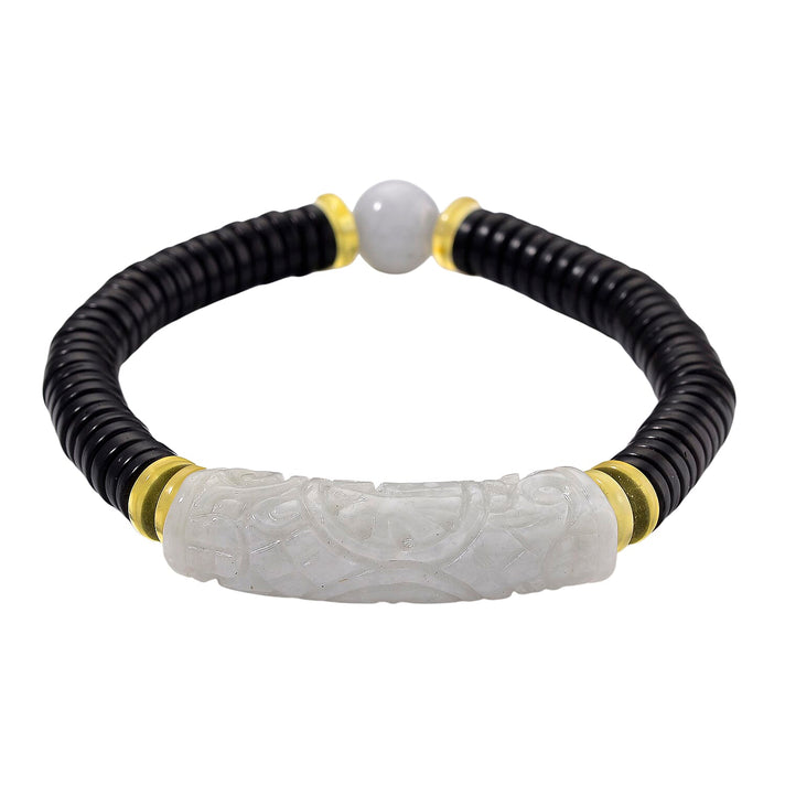 Natural Type A White Jadeite Jade, Amber &amp; Coconut Shell Stone Bracelet 115.00 Ct. 8352076 1
