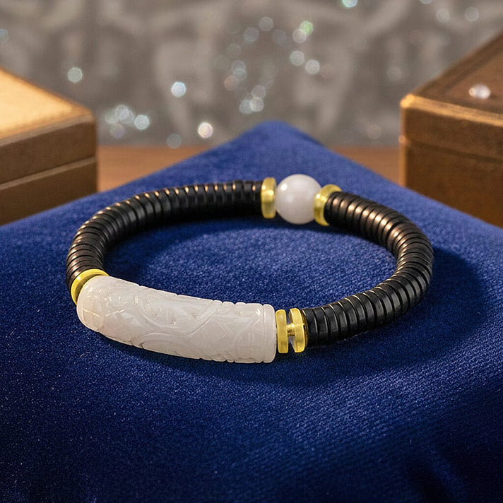Natural Type A White Jadeite Jade, Amber &amp; Coconut Shell Stone Bracelet 115.00 Ct. 8352076 2