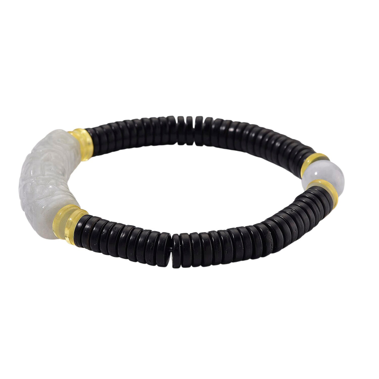 Natural Type A White Jadeite Jade, Amber &amp; Coconut Shell Stone Bracelet 115.00 Ct. V32515954 4