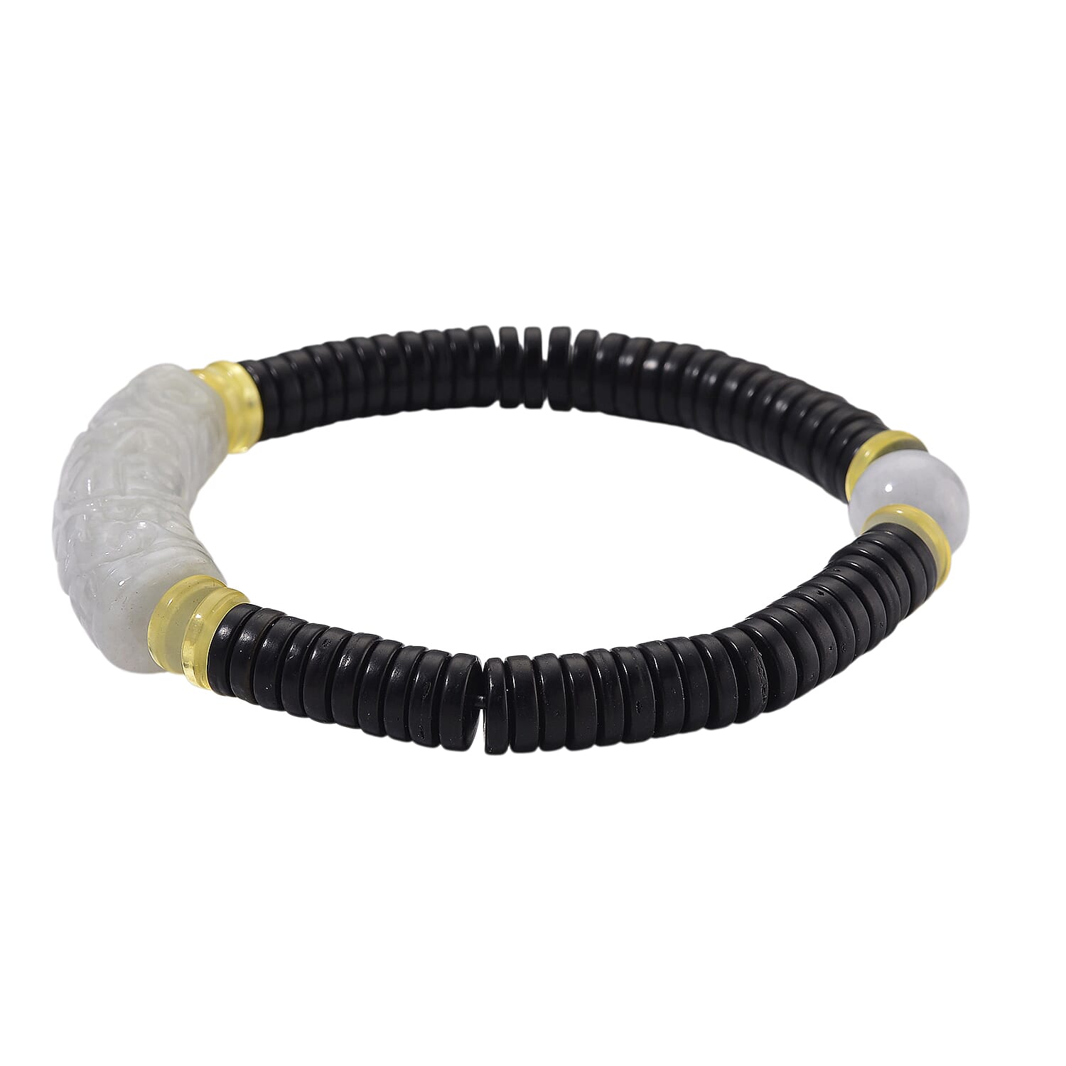 Natural Type A White Jadeite Jade, Amber &amp; Coconut Shell Stone Bracelet 115.00 Ct. V32515954 4