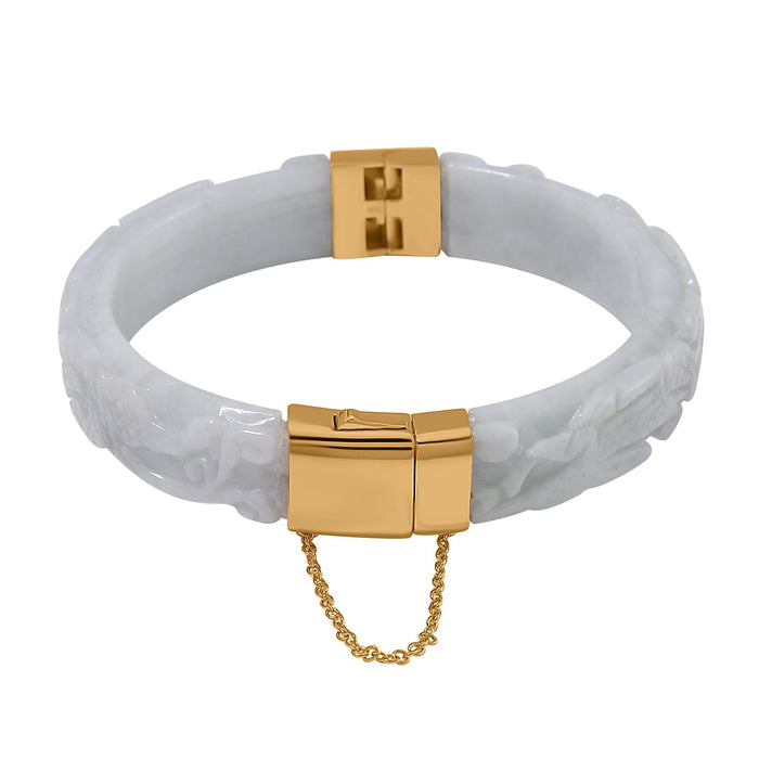Natural Type A Natural White Jadeite Carved Bangle (Size-7.5) in 18K Vermeil Yellow Gold Sterling Silver 250 Ct 7805673 1