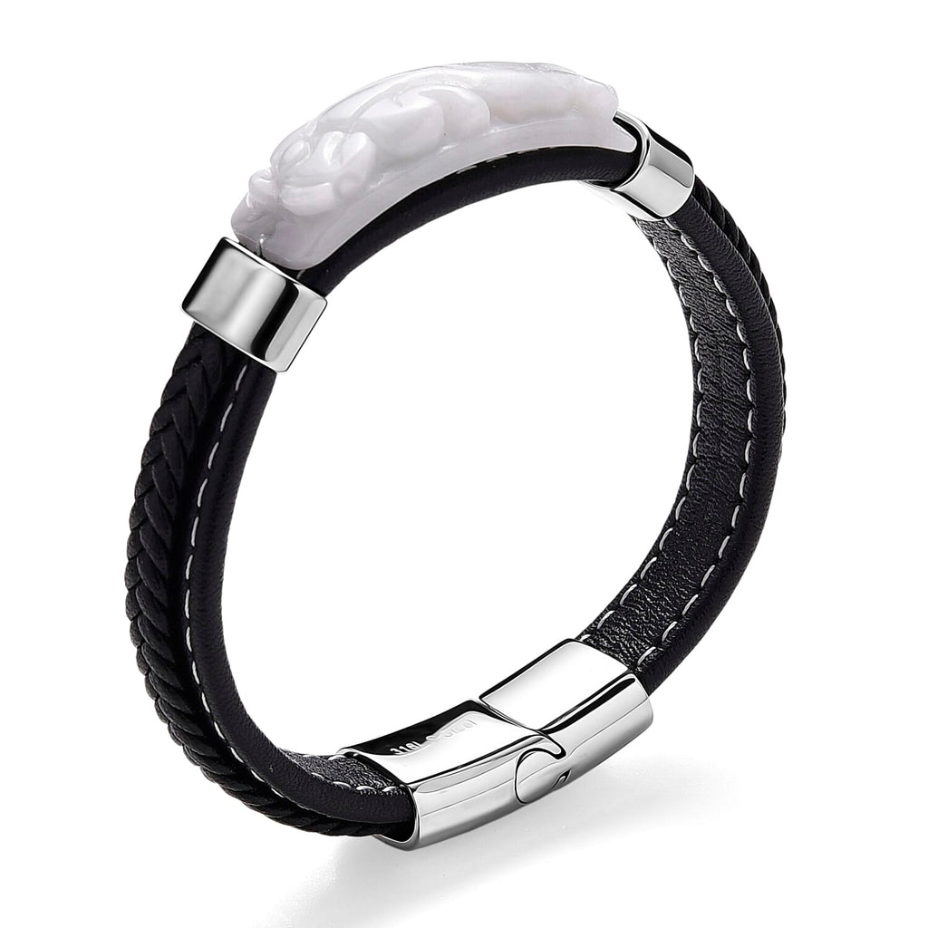 Natural Type A - White Jade Beads Bracelet (Size 8) in Rhodium Plated 90.00 Ct.