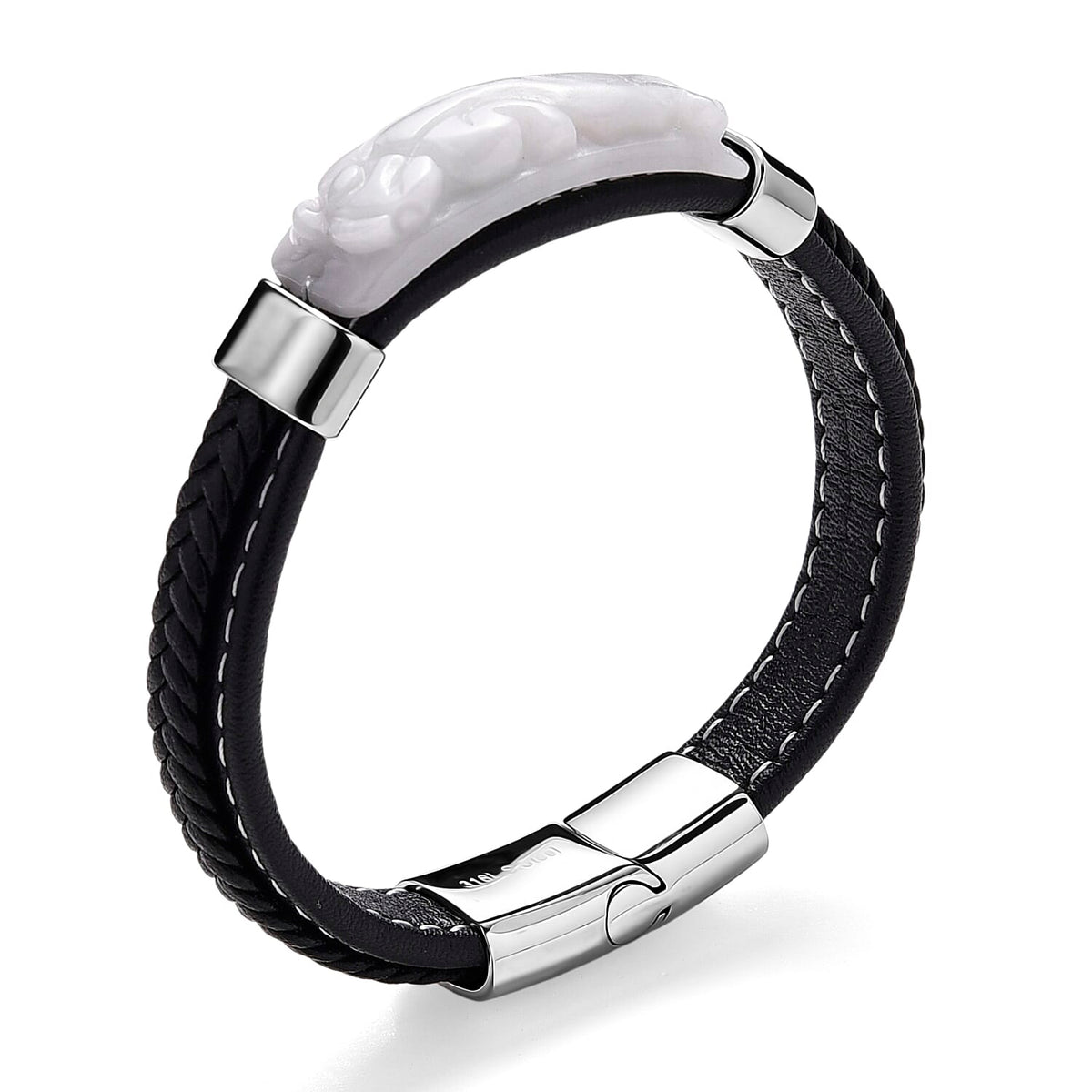 Natural Type A - White Jadeite Jade Carved Bracelet (Size 7.5) in Rhodium Plated 90.00 Ct. V32515064 0