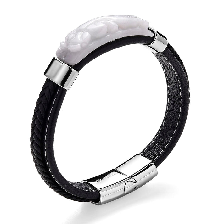 Natural Type A - White Jadeite Jade Beads Bracelet (Size 7.5) in Rhodium Plated 90.00 Ct. 8313554 1