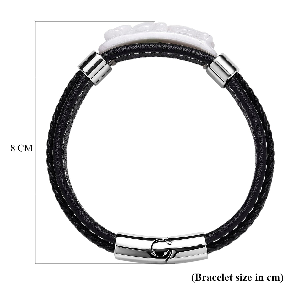 Natural Type A - White Jadeite Jade Carved Bracelet (Size 7.5) in Rhodium Plated 90.00 Ct. V32515064 6