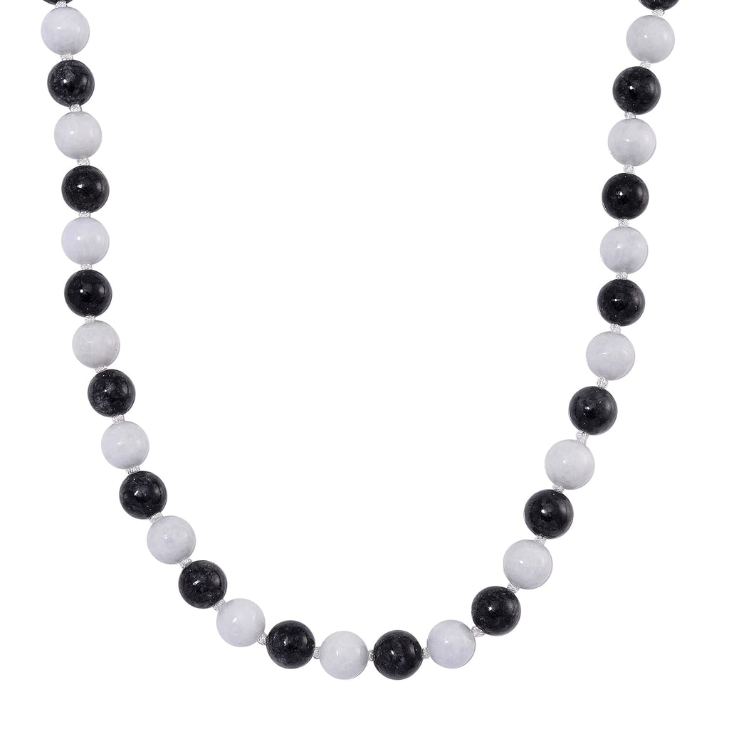 The Ultimate Monochrome Chic - Natural Type A White Jade & Black Jade Necklace (Size - 20) with Magnetic Clasp in Rhodium Overlay Sterling Silver 720.00 Ct.