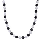 The Ultimate Monochrome Chic - Natural Type A White Jade & Black Jade Necklace (Size - 20) with Magnetic Clasp in Rhodium Overlay Sterling Silver 720.00 Ct.