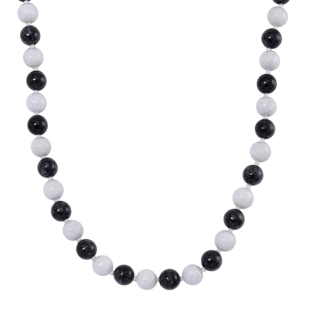 Natural Type A White Jade and Black Jade Necklace (Size - 20) with Magnetic Clasp in Rhodium Overlay Sterling Silver 720.00 Ct. 8088273 0