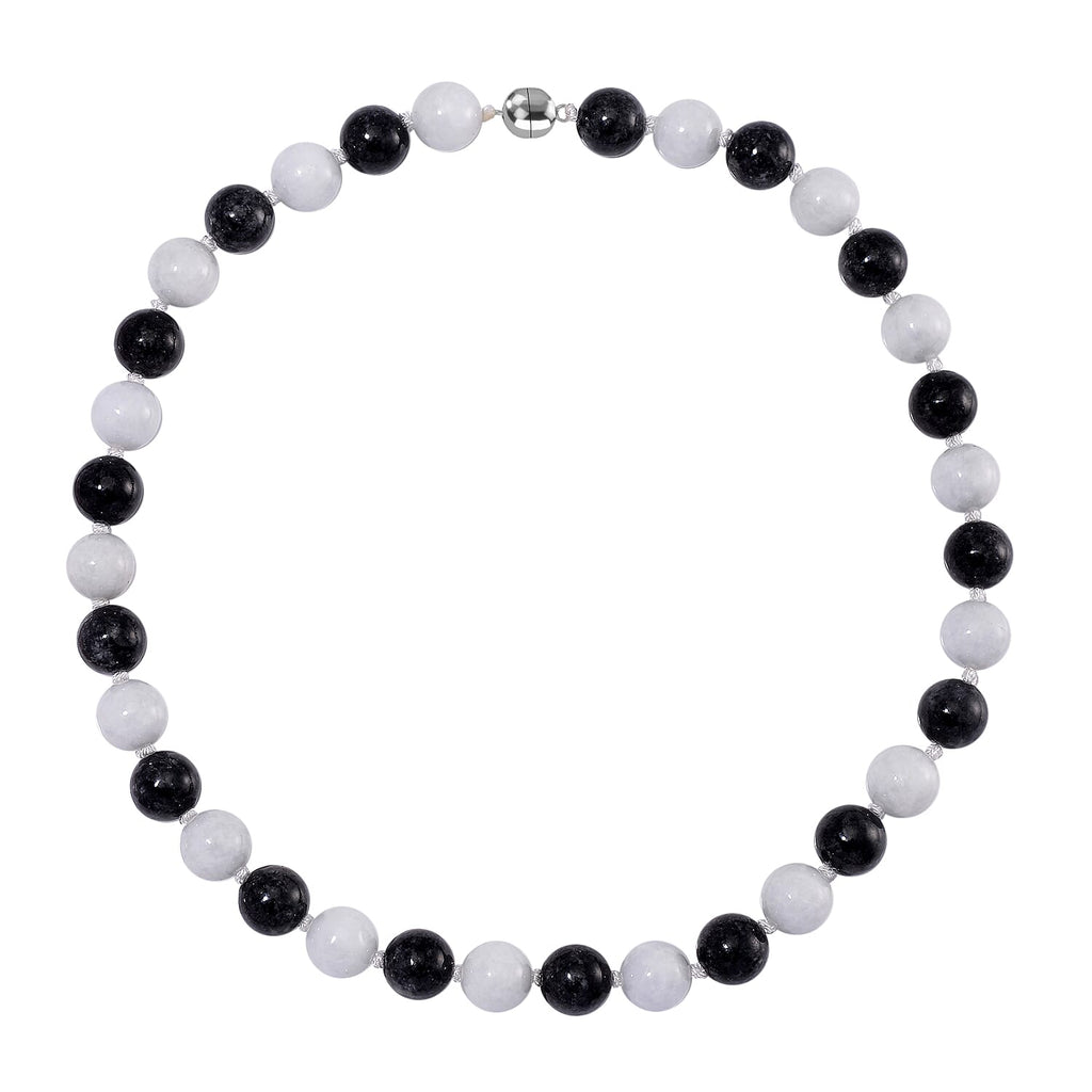 The Ultimate Monochrome Chic - Natural Type A White Jade & Black Jade Necklace (Size - 20) with Magnetic Clasp in Rhodium Overlay Sterling Silver 720.00 Ct.