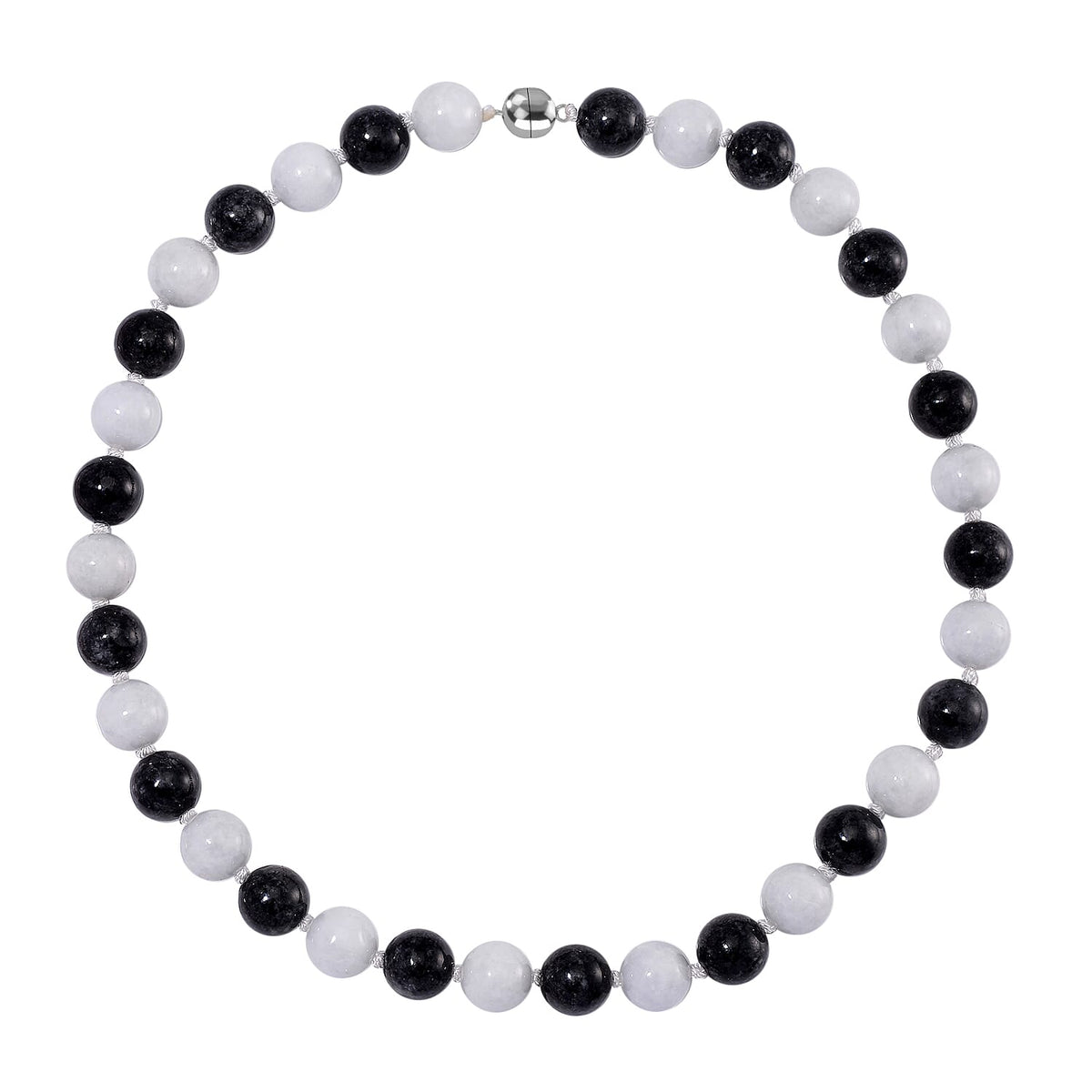 Natural Type A White Jade and Black Jade Necklace (Size - 20) with Magnetic Clasp in Rhodium Overlay Sterling Silver 720.00 Ct. 8088273 3