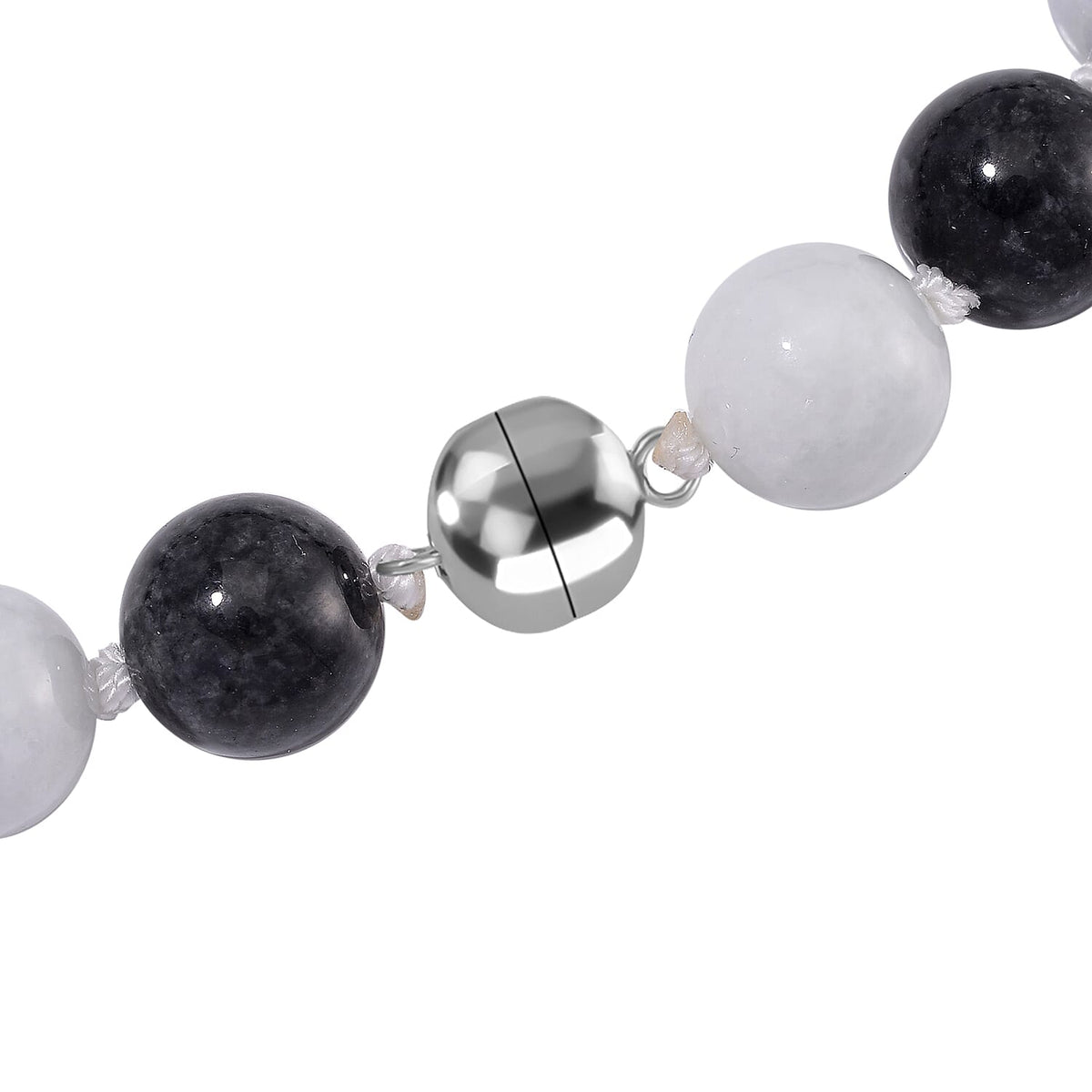 Natural Type A White Jade and Black Jade Necklace (Size - 20) with Magnetic Clasp in Rhodium Overlay Sterling Silver 720.00 Ct. 8088273 5