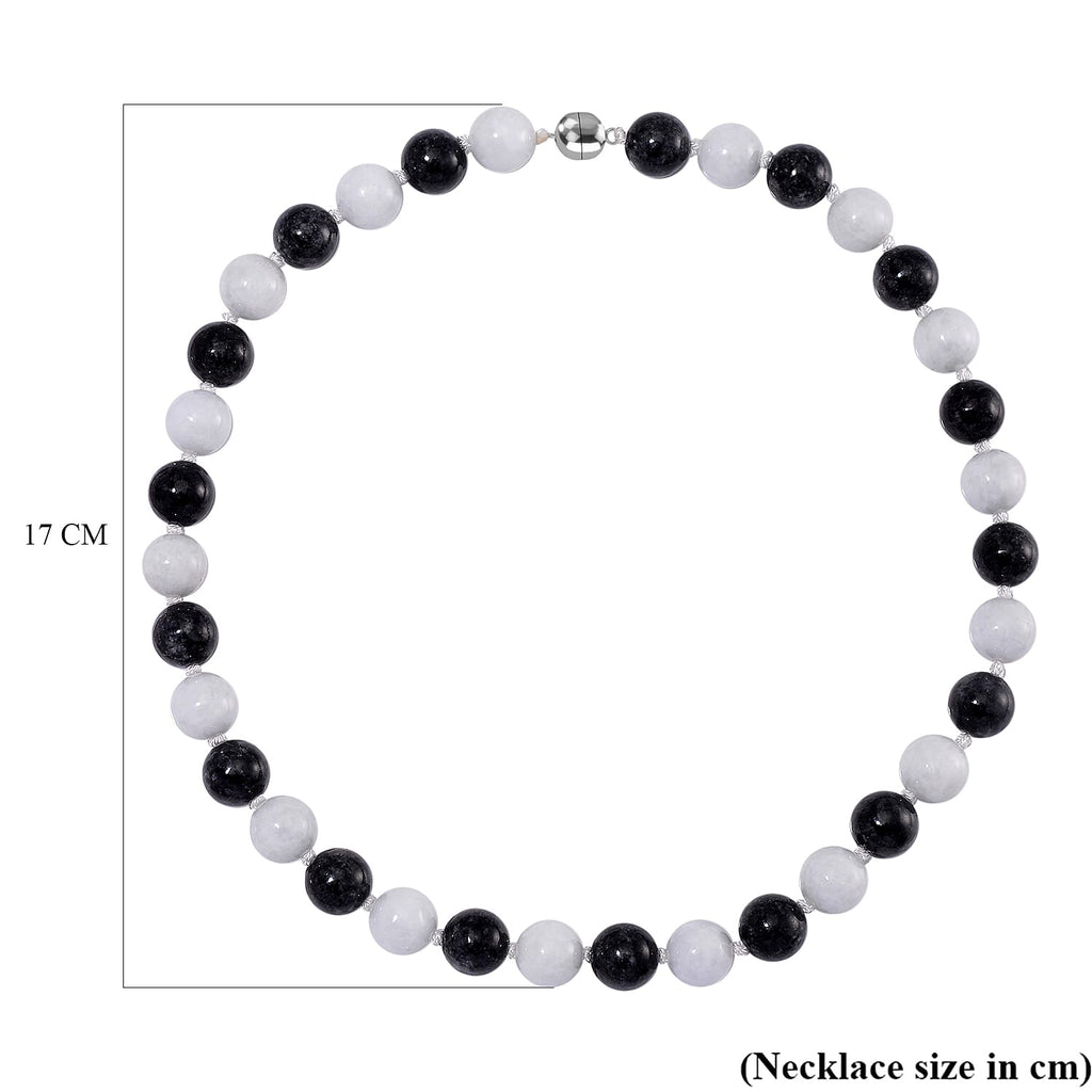 The Ultimate Monochrome Chic - Natural Type A White Jade & Black Jade Necklace (Size - 20) with Magnetic Clasp in Rhodium Overlay Sterling Silver 720.00 Ct.