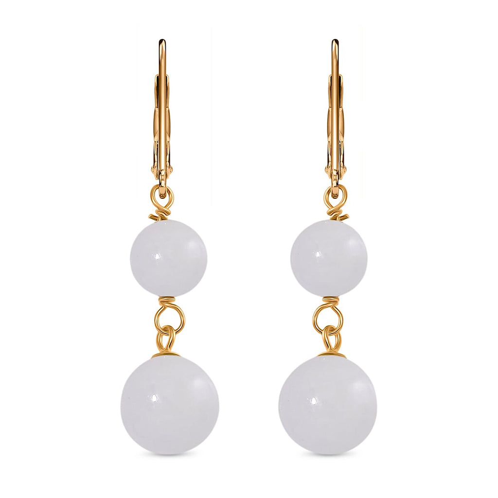 Natural White Jade Earring with Lever Back in Yellow Gold Plated Sterling Silver 23.00 Ct.
