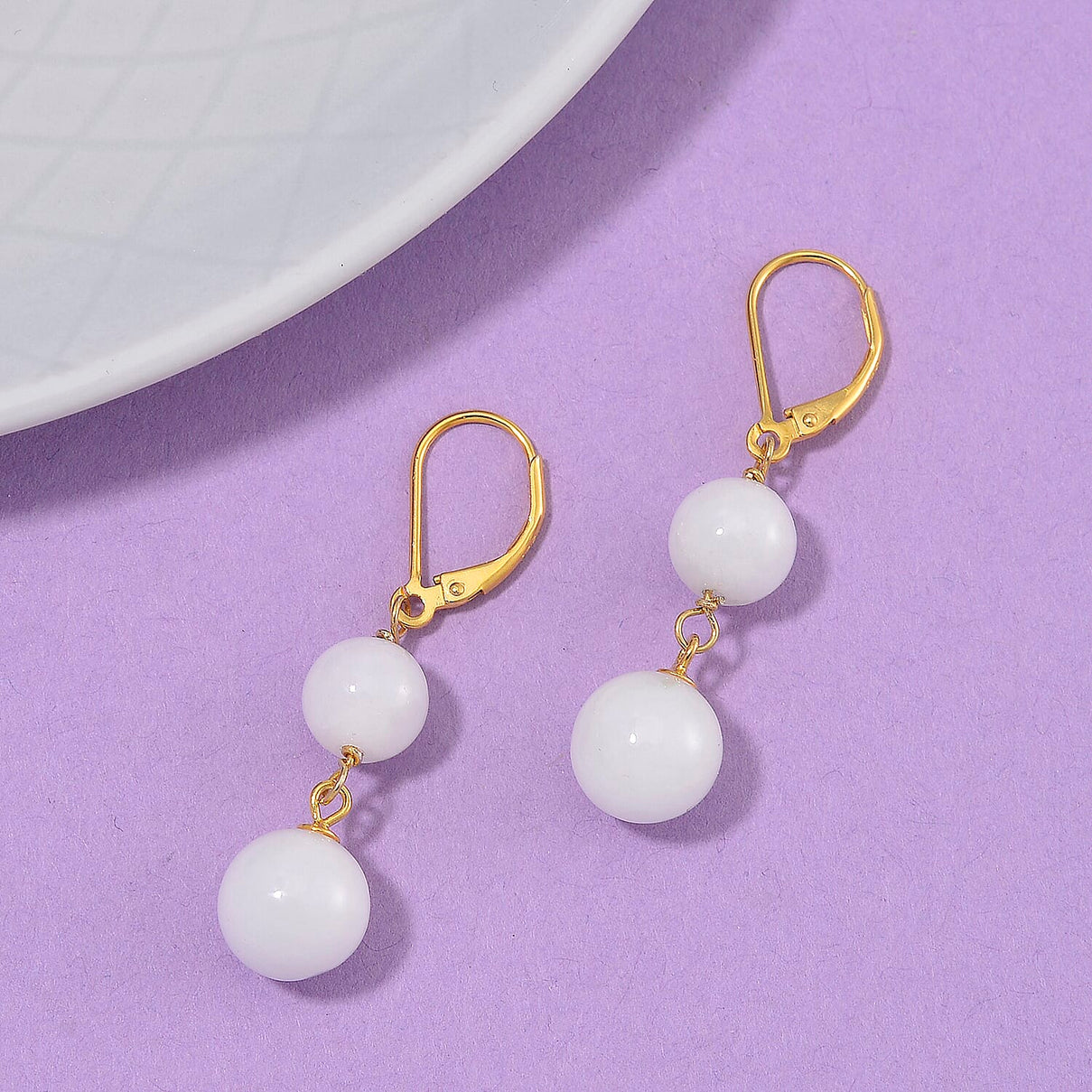 Natural White Jade Earring with Lever Back in Yellow Gold Plated Sterling Silver 23.00 Ct. 8111681 2