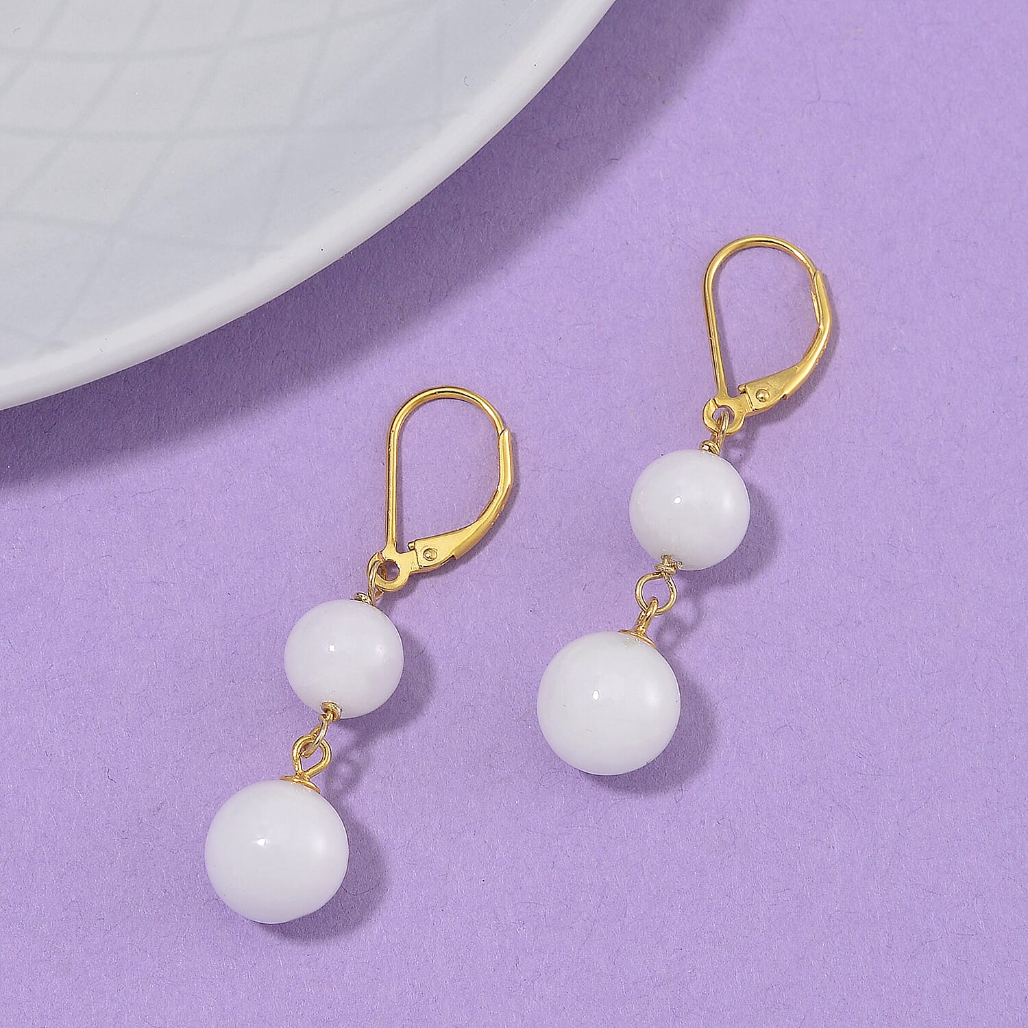 Natural White Jade Earring with Lever Back in Yellow Gold Plated Sterling Silver 23.00 Ct. 8111681 2