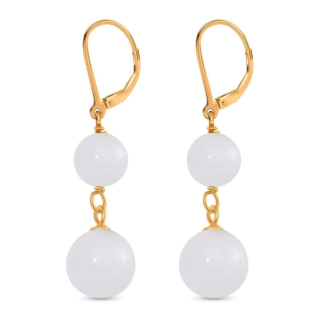 Natural White Jade Earring with Lever Back in Yellow Gold Plated Sterling Silver 23.00 Ct.