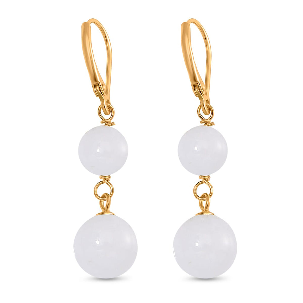 Natural White Jade Earring with Lever Back in Yellow Gold Plated Sterling Silver 23.00 Ct.