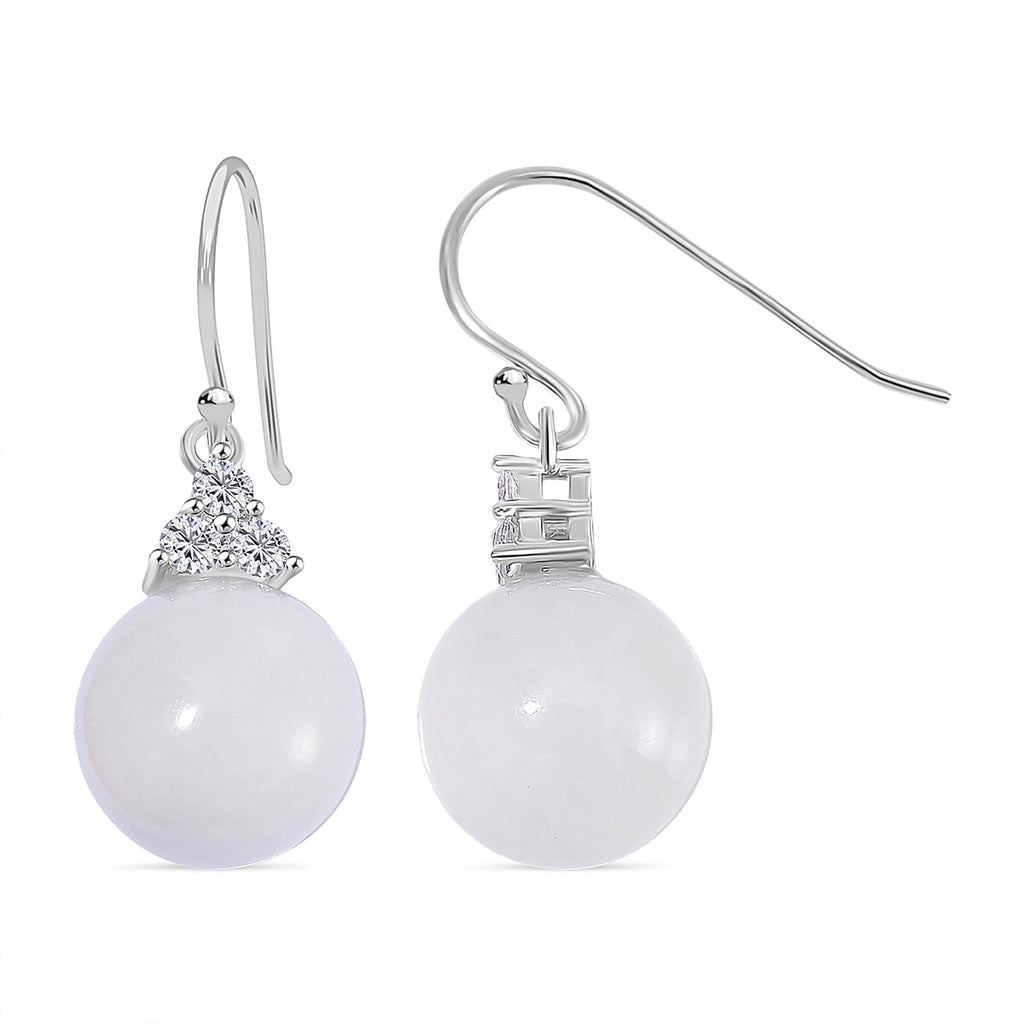 Natural White Jade Earring with Lever Back in Rhodium Overlay Sterling Silver 26.00 Ct.