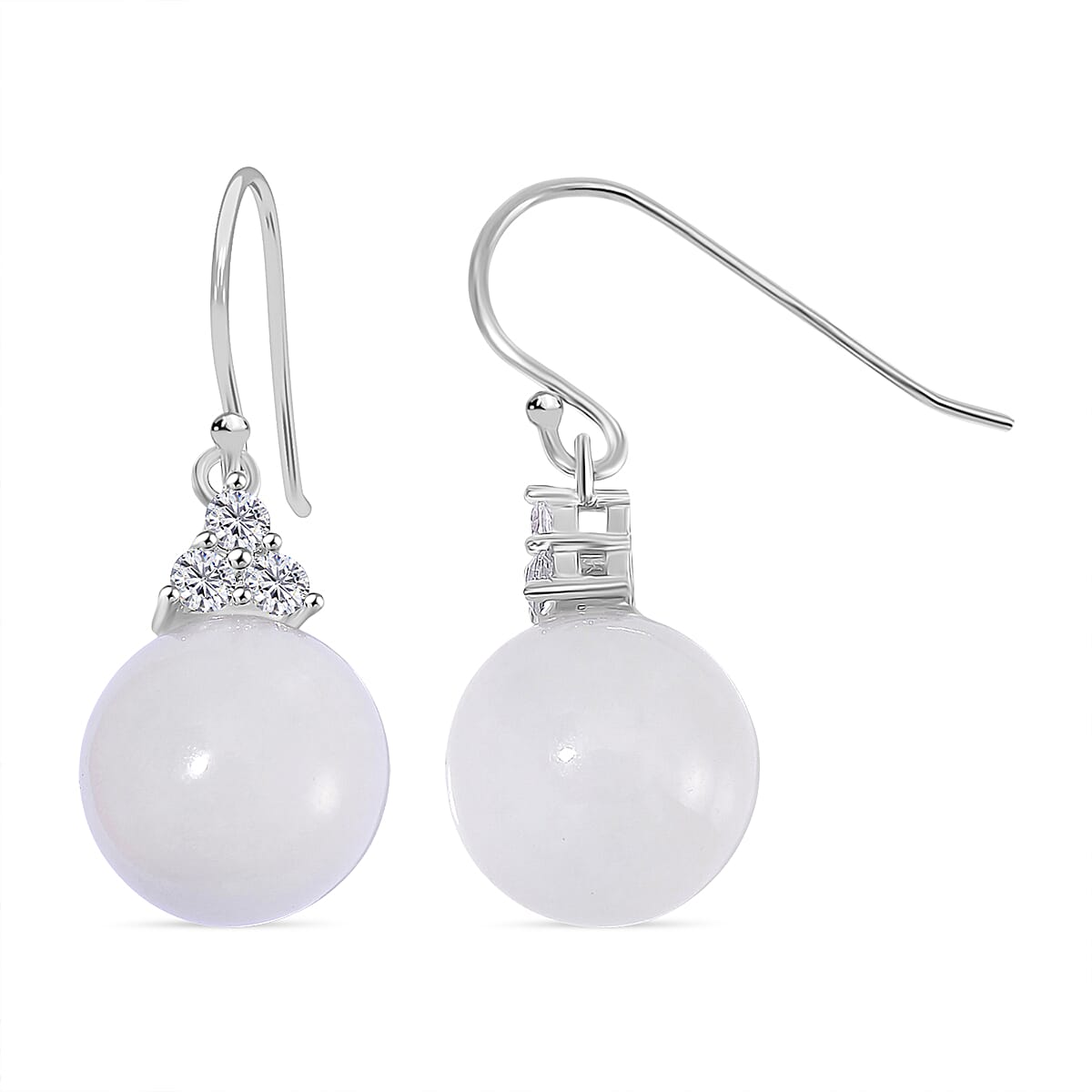 Natural White Jade Drop Earring with Lever Back in Rhodium Overlay Sterling Silver 26.00 Ct. 8111132 0