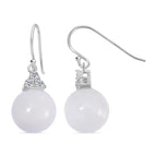 Natural White Jade Earring with Lever Back in Rhodium Overlay Sterling Silver 26.00 Ct.