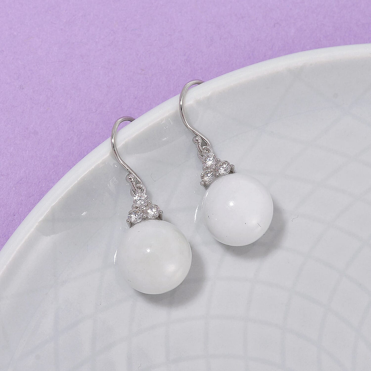 Natural White Jade Drop Earring with Lever Back in Rhodium Overlay Sterling Silver 26.00 Ct. 8111132 2