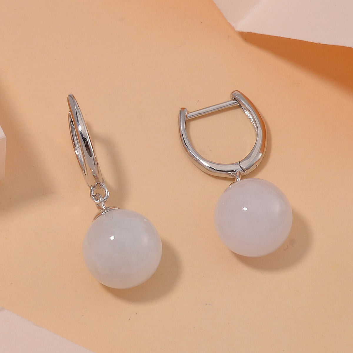 Natural Jadeite Jade Hoop Earrings in Rhodium Overlay Sterling Silver 40.00 ct. 7803029 1