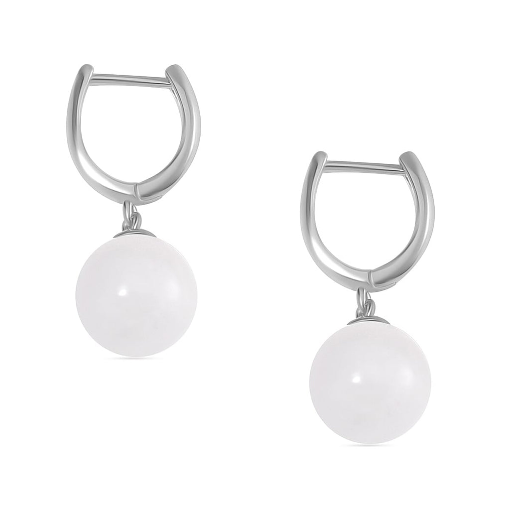 Natural Jadeite Jade Hoop Earrings in Rhodium Overlay Sterling Silver 40.00 Ct
