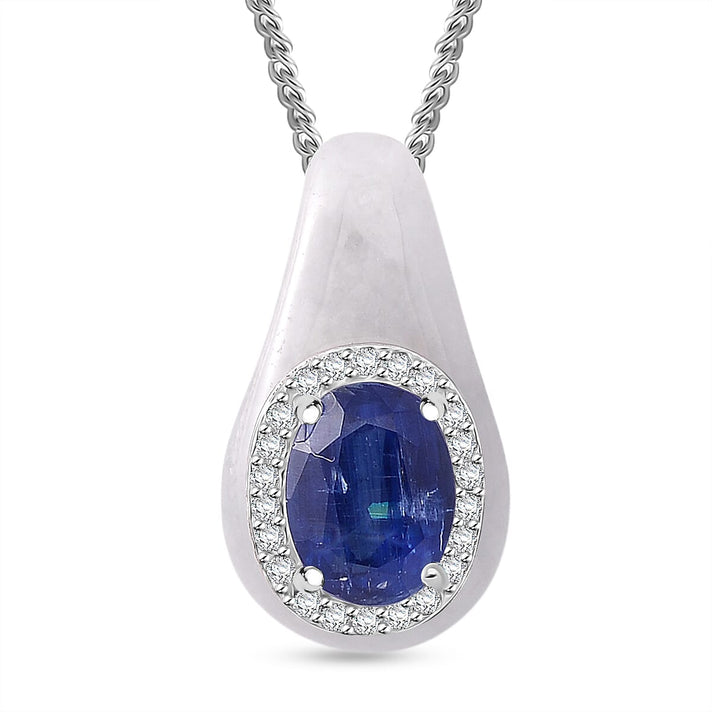 White Jade, Kyanite &amp; White Zircon Pendant with Chain (Size 18) in Rhodium Overlay Sterling Silver 6.23 Ct. 4360258 1