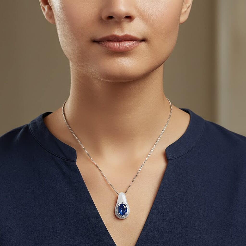 White Jade, Kyanite &amp; White Zircon Pendant with Chain (Size 18) in Rhodium Overlay Sterling Silver 6.23 Ct. 4360258 3