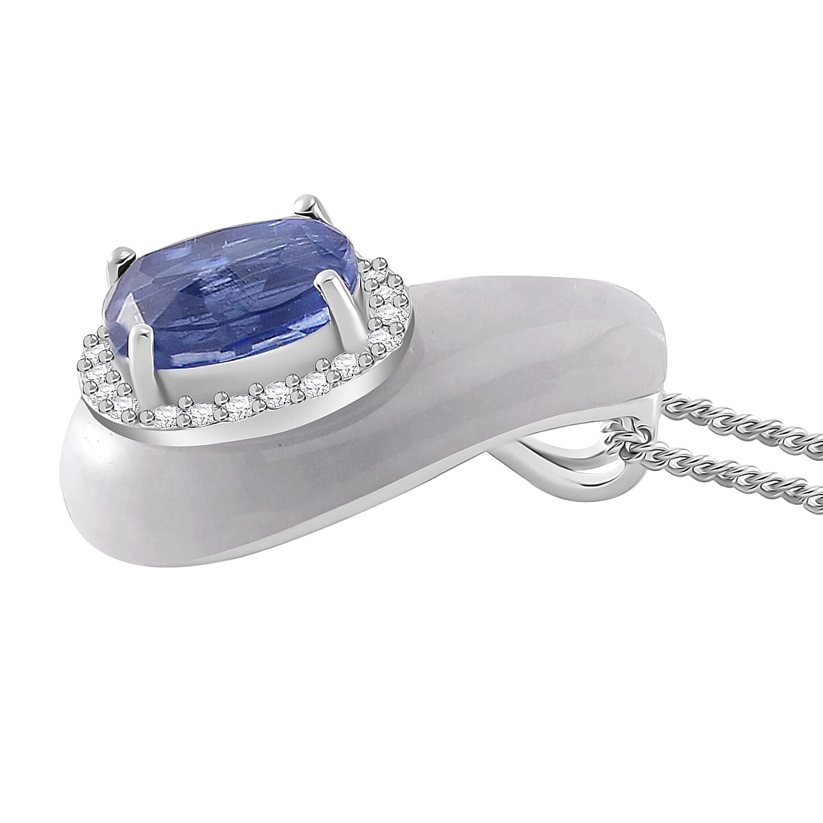 White Jade, Kyanite &amp; White Zircon Pendant with Chain (Size 18) in Rhodium Overlay Sterling Silver 6.23 Ct. 4360258 4