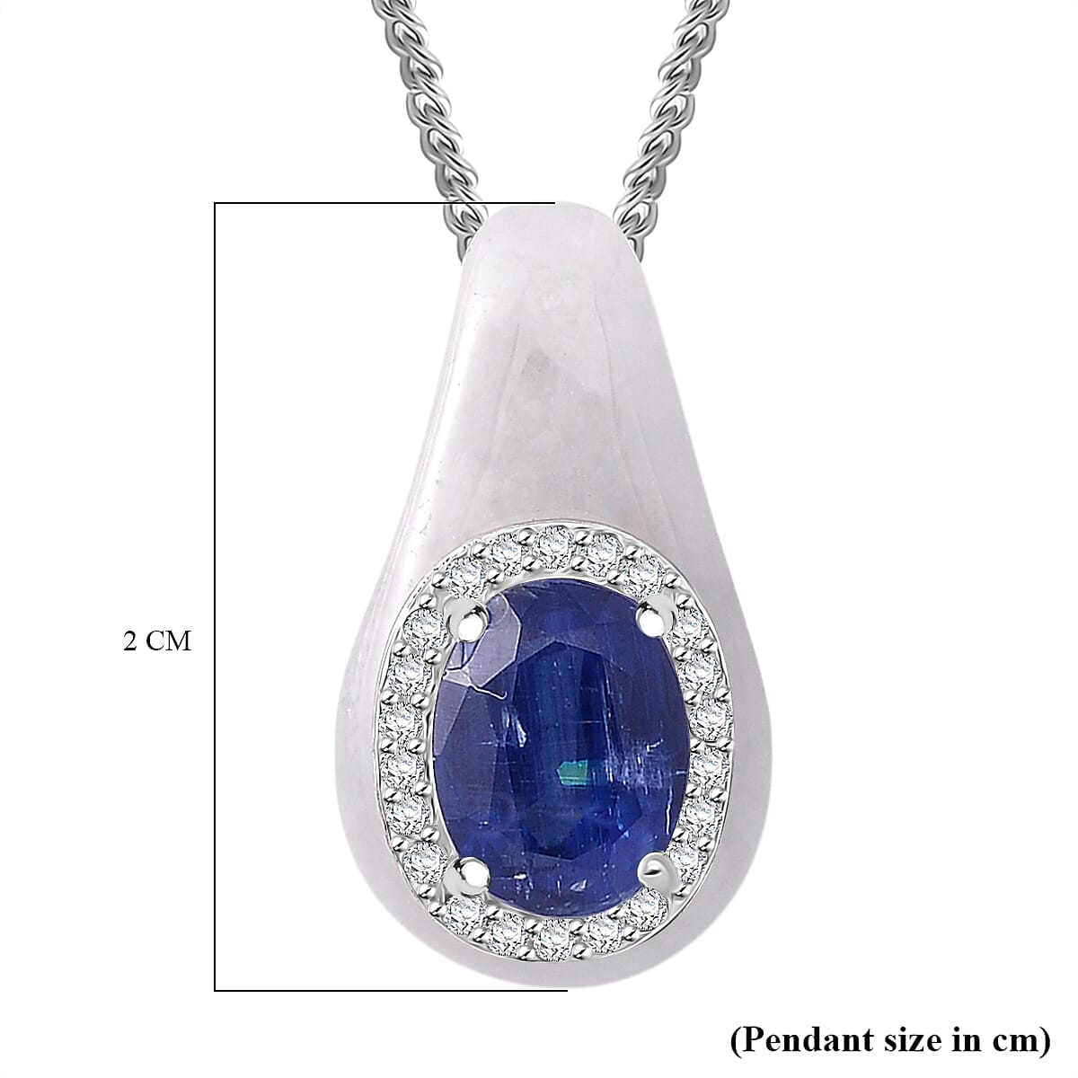White Jade, Kyanite &amp; White Zircon Pendant with Chain (Size 18) in Rhodium Overlay Sterling Silver 6.23 Ct. 4360258 7