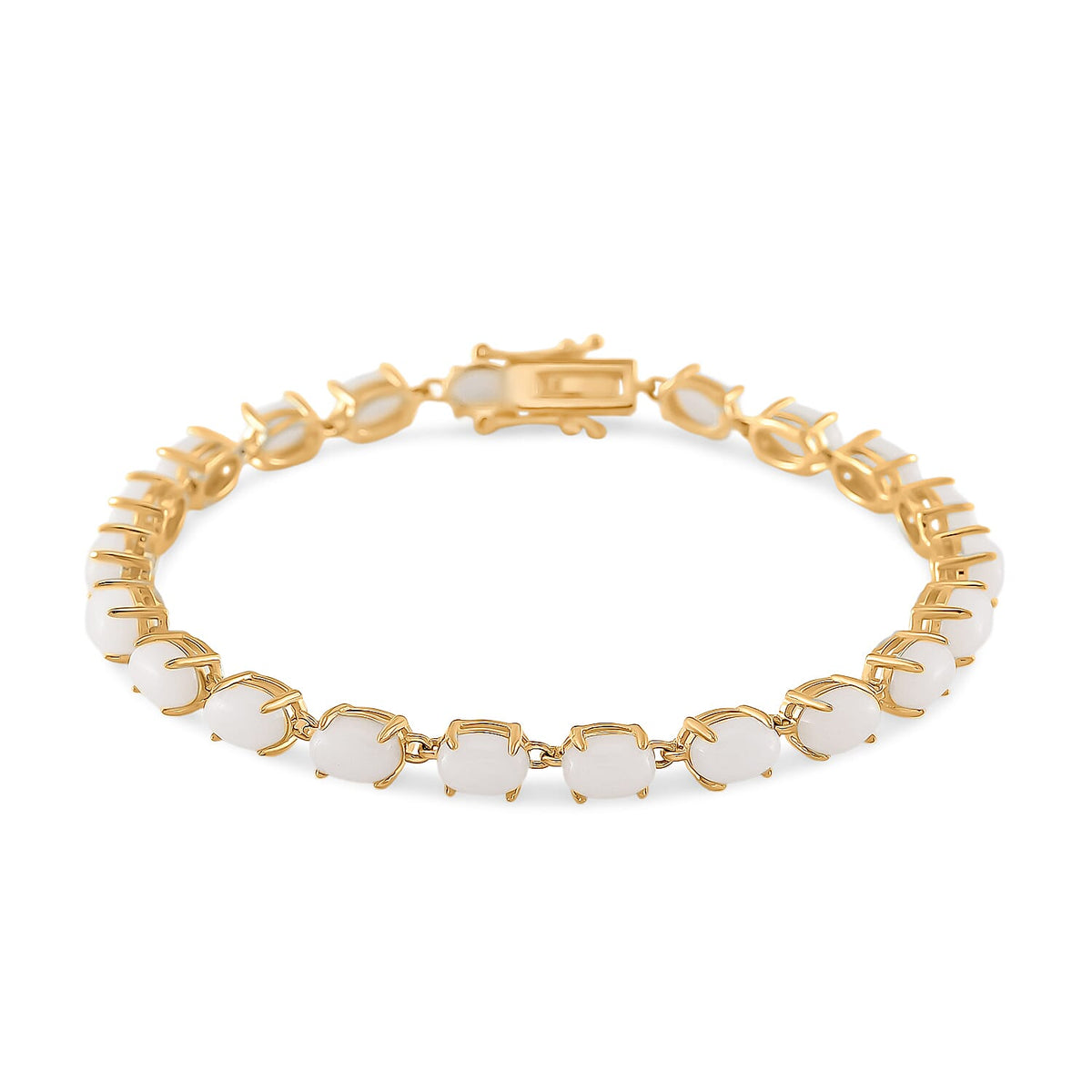 White Jade Linking Bracelet (Size - 7) in 18K Vermeil Yellow Gold Over Sterling Silver 15.76 Ct. 7876244 0