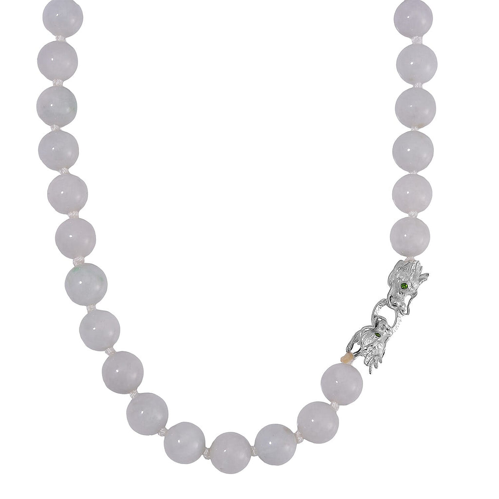 Rare 100% Natural Jadeite Jade, Chrome Diopside Necklace with Dragon Head Clasp (Size - 20) in Rhodium Overlay Sterling Silver 615.10 Ct