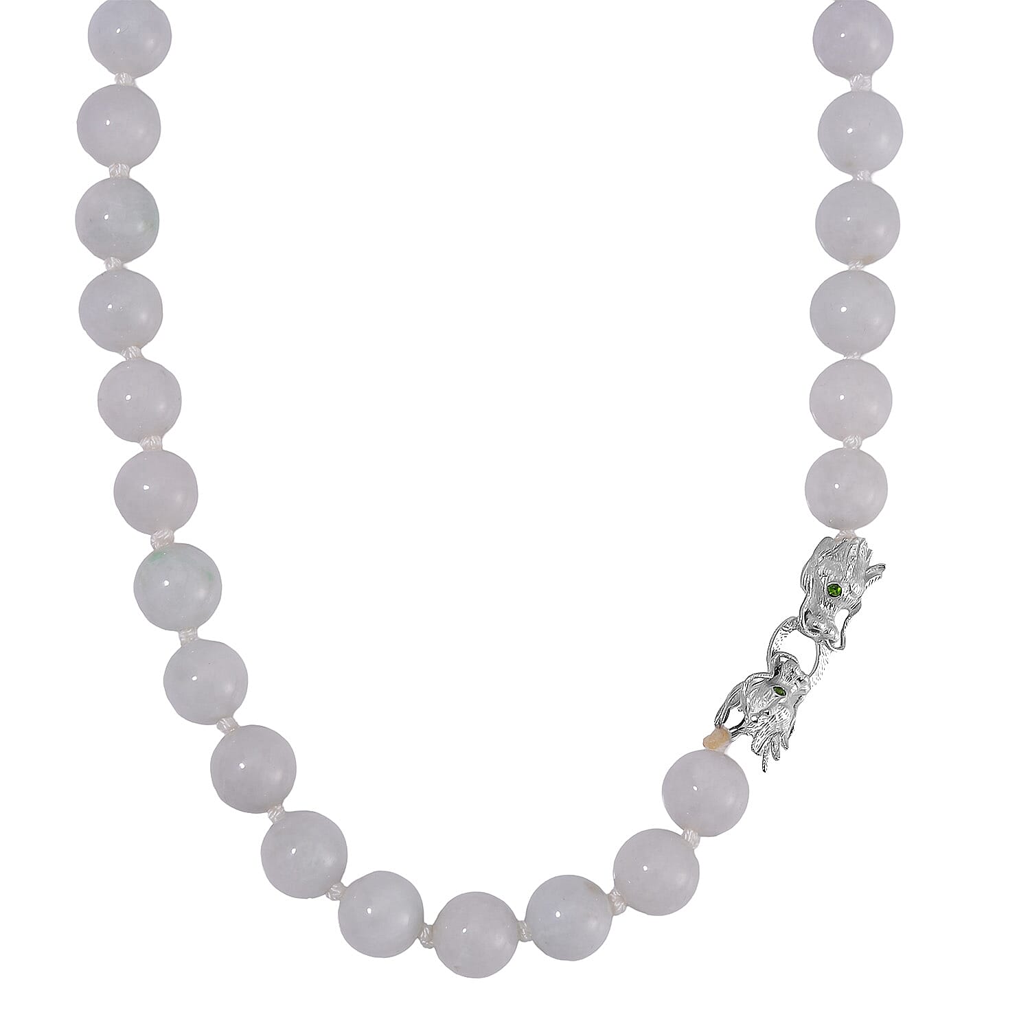 Rare 100% Natural Jadeite Jade, Chrome Diopside Necklace with Dragon Head Clasp (Size - 20) in Rhodium Overlay Sterling Silver 615.10 Ct 7799520 0