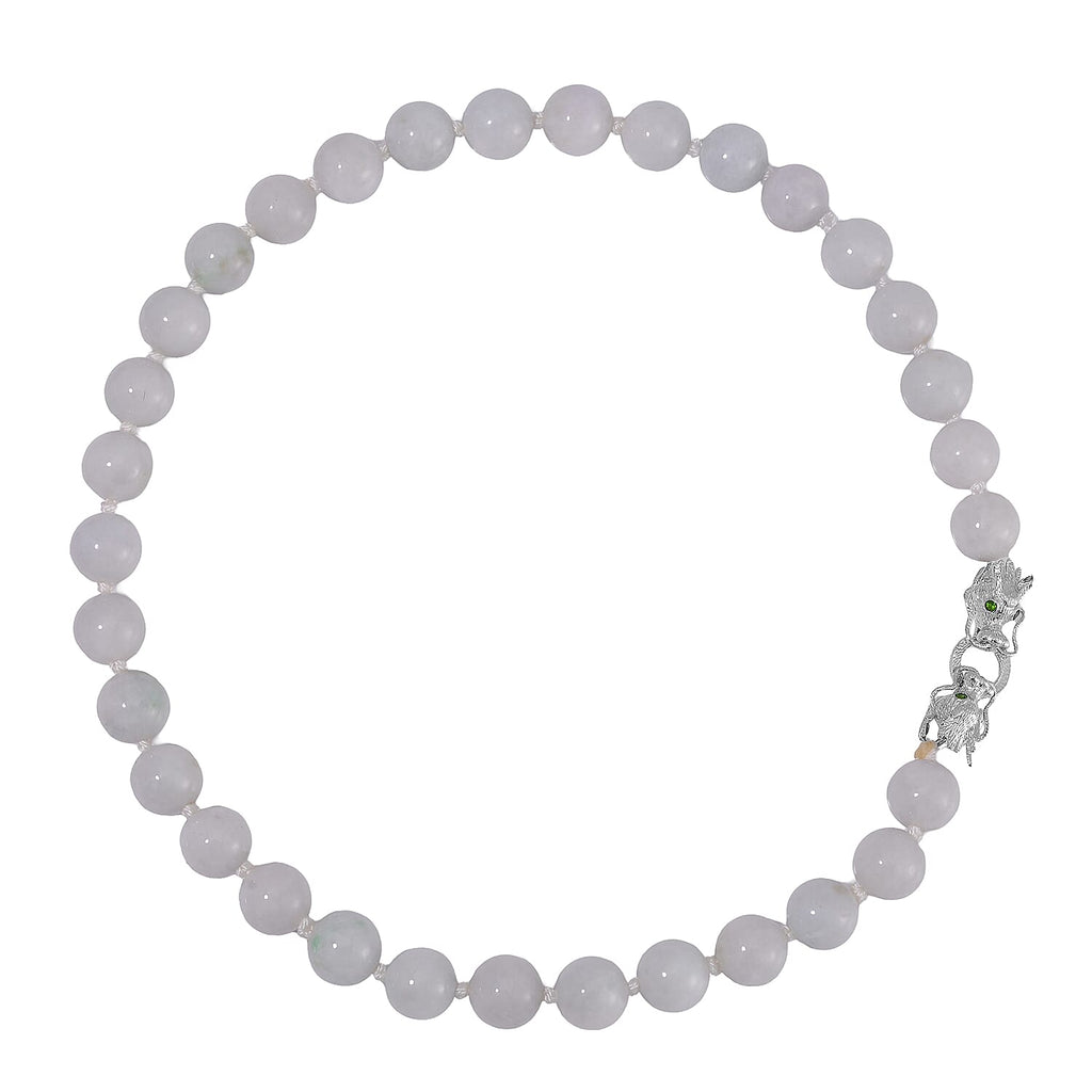 Rare 100% Natural Jadeite Jade, Chrome Diopside Necklace with Dragon Head Clasp (Size - 20) in Rhodium Overlay Sterling Silver 615.10 Ct