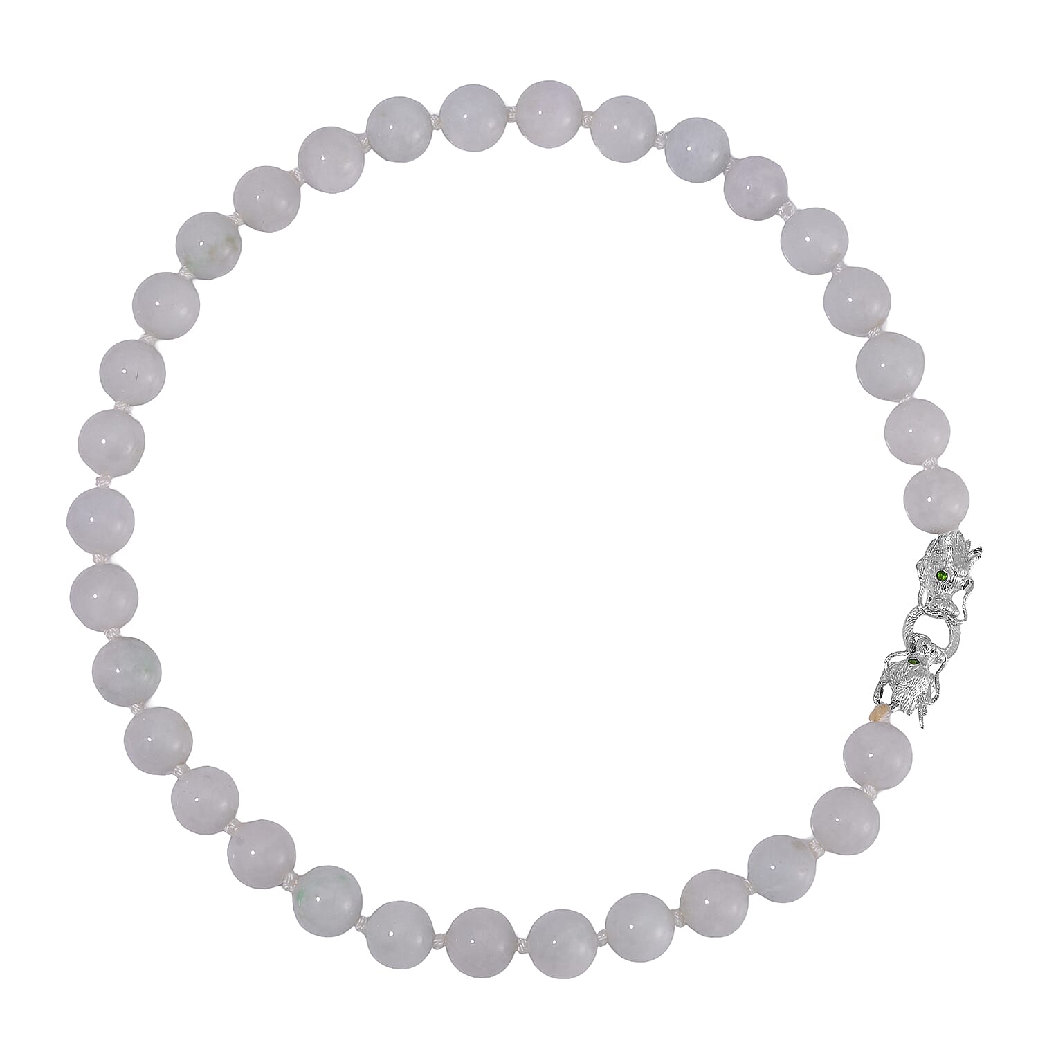 Rare 100% Natural Jadeite Jade, Chrome Diopside Necklace with Dragon Head Clasp (Size - 20) in Rhodium Overlay Sterling Silver 615.10 Ct 7799520 3