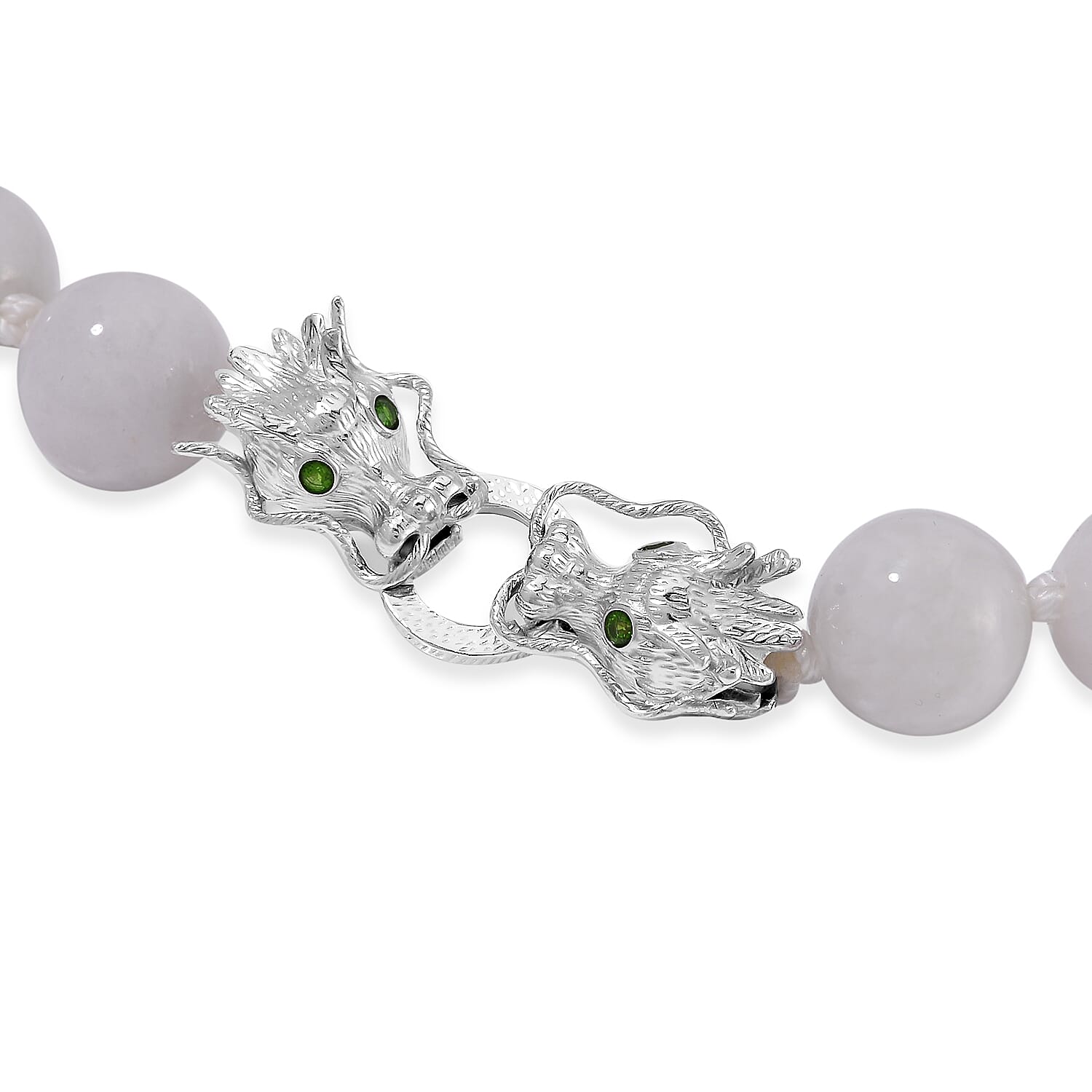 Rare 100% Natural Jadeite Jade, Chrome Diopside Necklace with Dragon Head Clasp (Size - 20) in Rhodium Overlay Sterling Silver 615.10 Ct 7799520 4