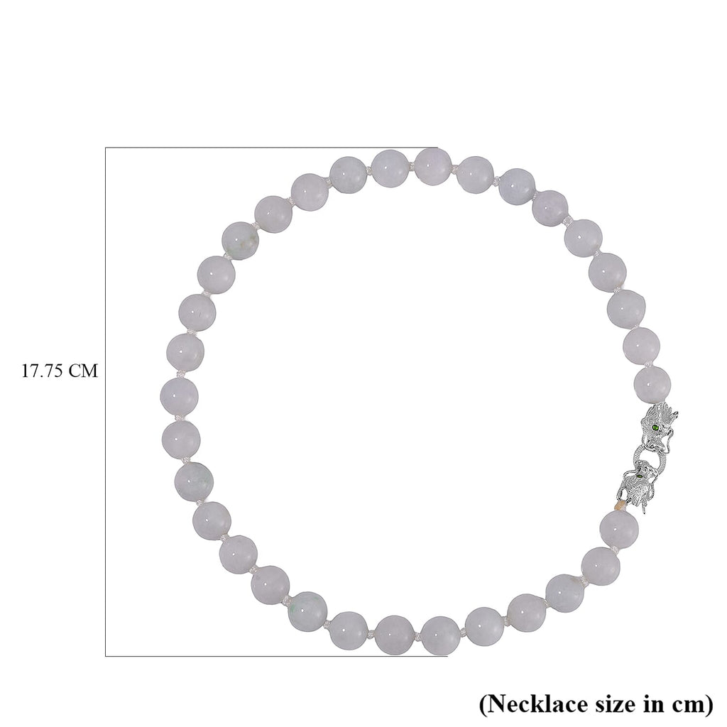 Rare 100% Natural Jadeite Jade, Chrome Diopside Necklace with Dragon Head Clasp (Size - 20) in Rhodium Overlay Sterling Silver 615.10 Ct