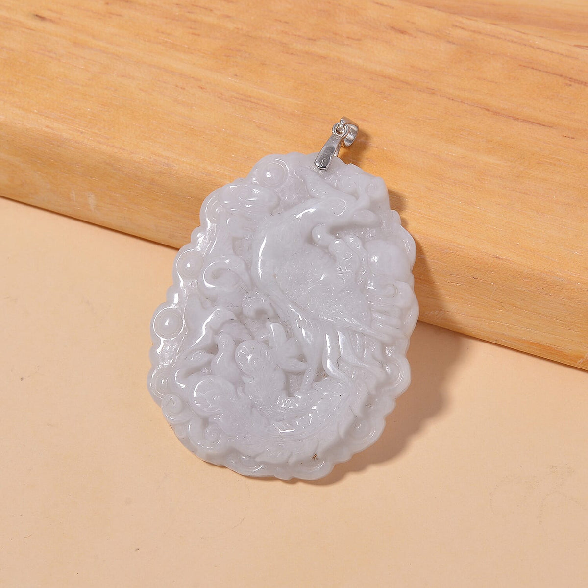 White Jade Phoenix Pendant in Rhodium Overlay Sterling Silver 100.00 Ct. 7833241 1