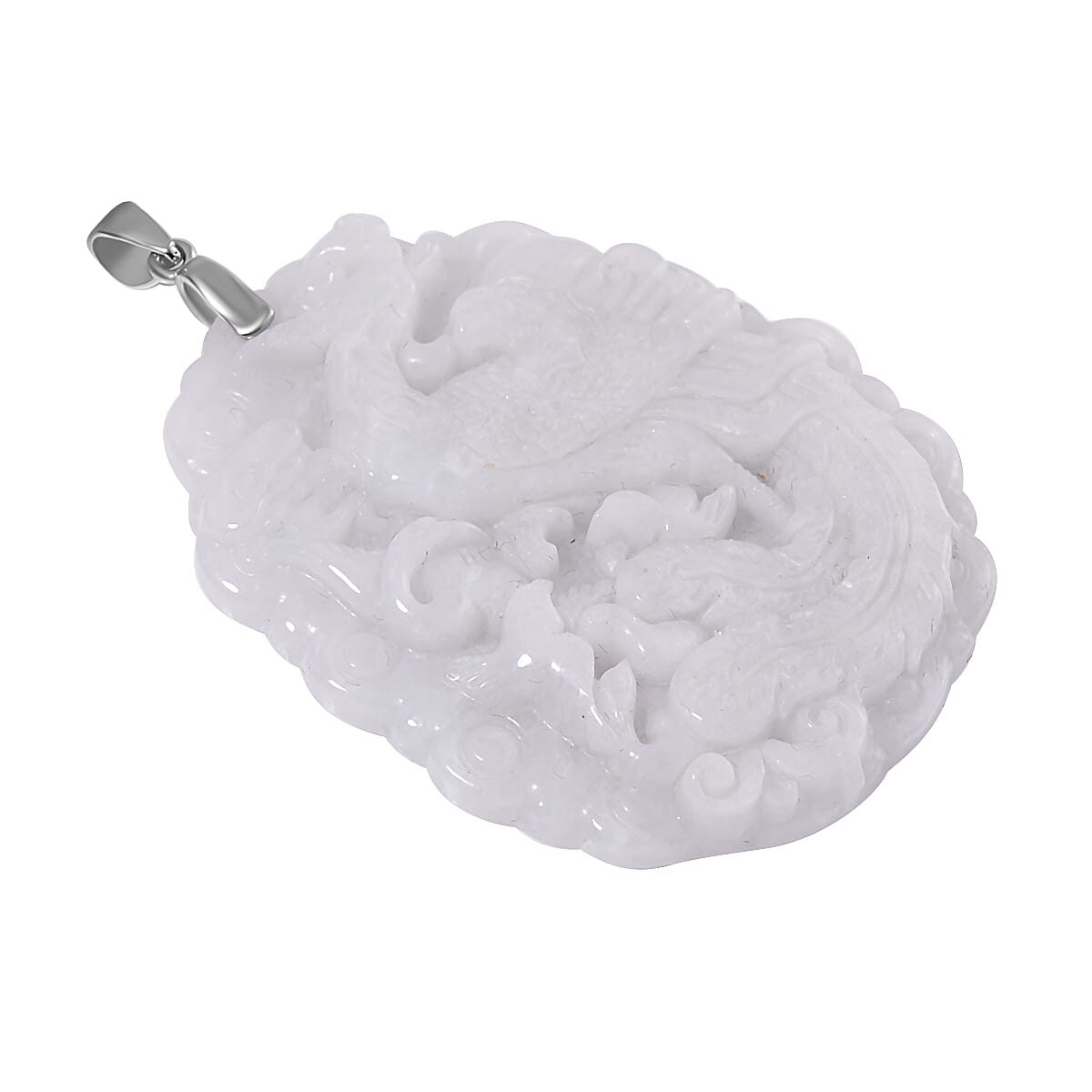 White Jade Phoenix Pendant in Rhodium Overlay Sterling Silver 100.00 Ct. 7833241 2