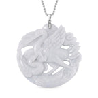 Natural Burmese Jadeite Hand Carved Pendant with Chain (Size 20) in Rhodium Overlay Sterling Silver 200.00 Ct.