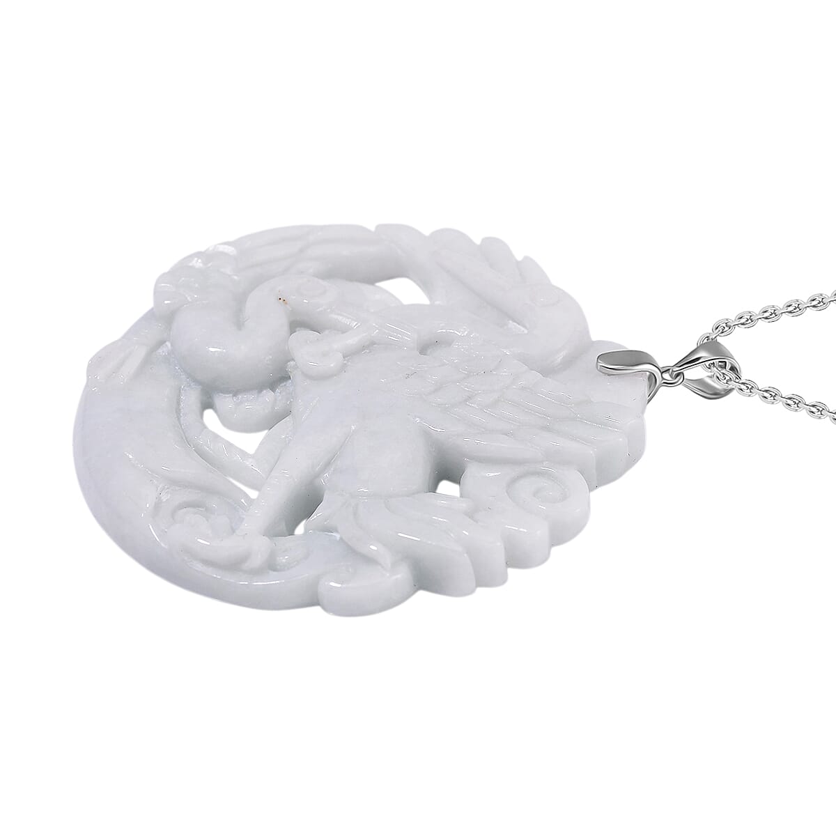 Natural Burmese Jadeite Hand Carved Pendant with Chain (Size 20) in Rhodium Overlay Sterling Silver 200 Ct. 4368711 3